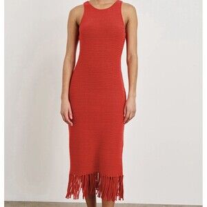 Rails Nia Fringe Midi Tank Dress Cherry Red XL Crochet Sweater Sleeveless Summer